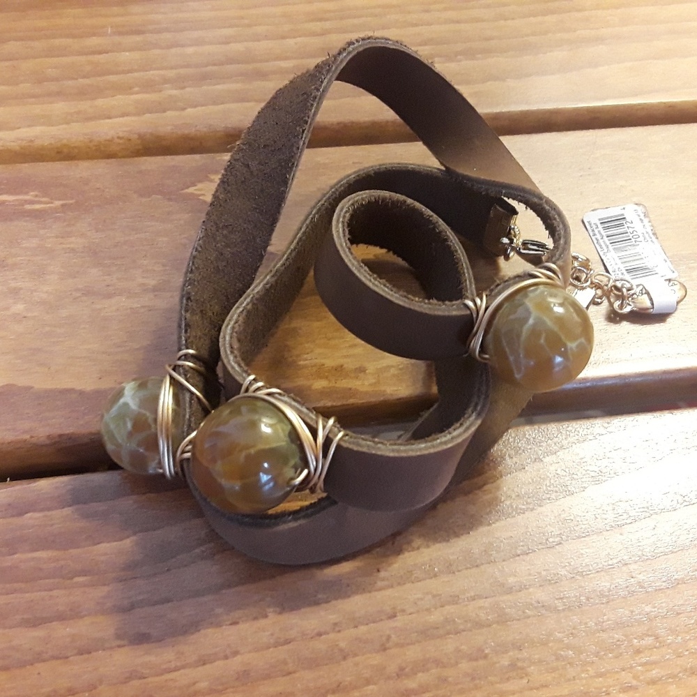 Beautiful leather and stone wrap bracelet